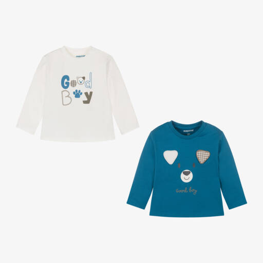 Mayoral-Boys Two-Pack Blue & Ivory Tops | Childrensalon Outlet