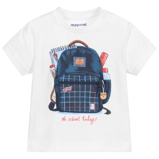 Mayoral-Boys White Backpack T-Shirt | Childrensalon Outlet