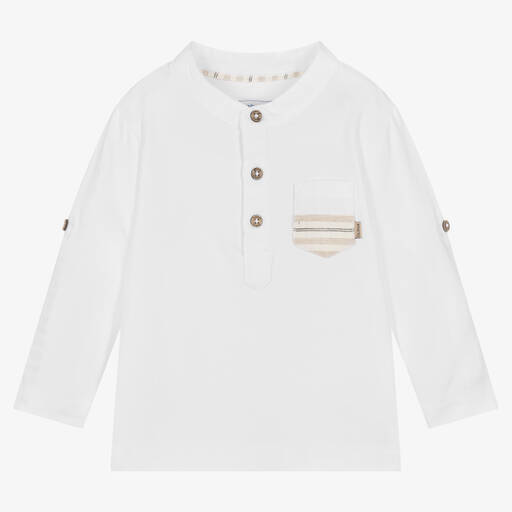 Mayoral-Boys White & Beige Cotton Top | Childrensalon Outlet