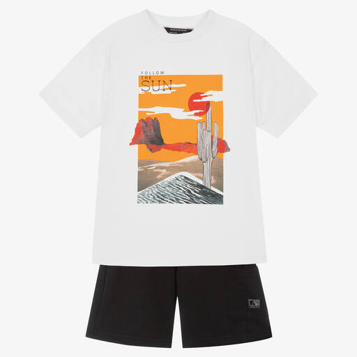 Mayoral Nukutavake-Baumwollshorts-Set in Weiß-Schwarz | Childrensalon Outlet