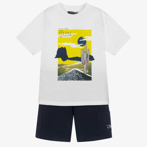 Mayoral-Ensemble short coton bleu et blanc | Childrensalon Outlet