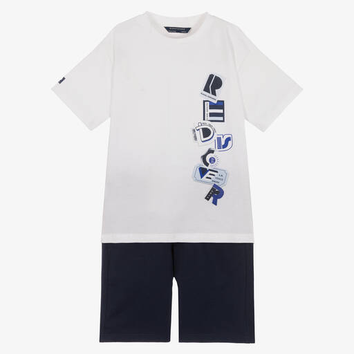 Mayoral Nukutavake-Boys White & Blue Cotton Shorts Set | Childrensalon Outlet