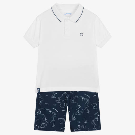 Mayoral-Boys White & Blue Island Shorts Set | Childrensalon Outlet