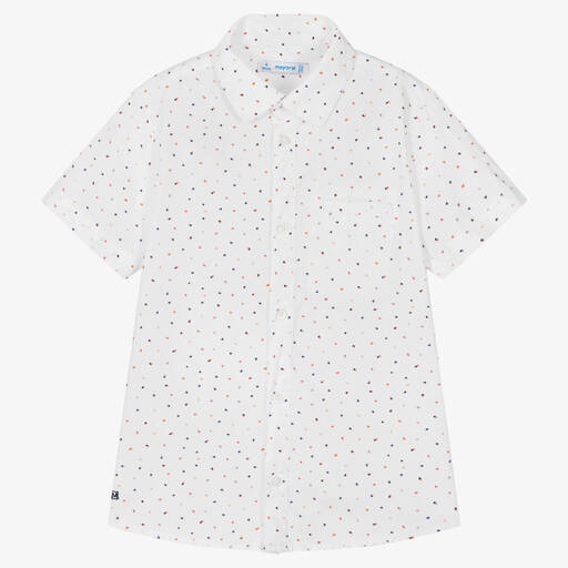 Mayoral-Белая хлопковая рубашка в горошек | Childrensalon Outlet
