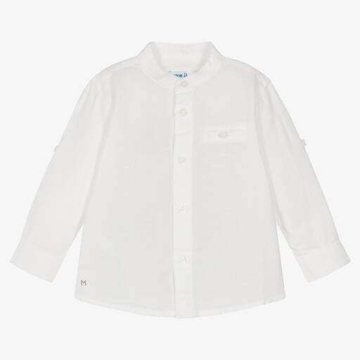 Mayoral-Chemise blanche en coton et lin | Childrensalon Outlet