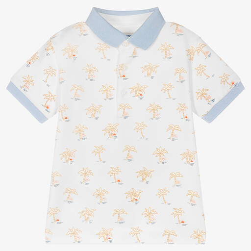 Mayoral-Boys White Cotton Palm Tree Polo Shirt | Childrensalon Outlet