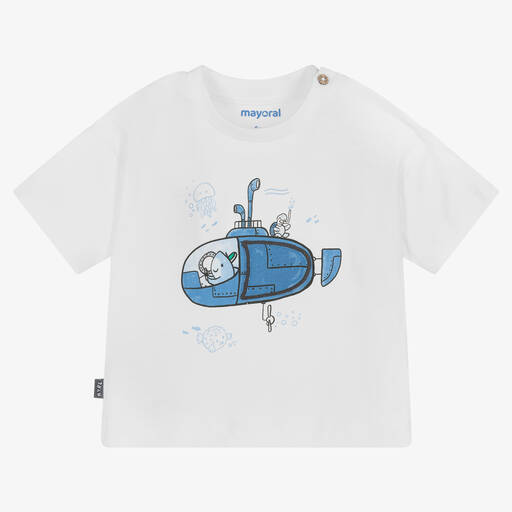Mayoral-Boys White Cotton Submarine T-Shirt | Childrensalon Outlet