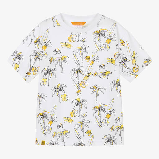 Mayoral Nukutavake-Boys White Cotton Tropical T-Shirt | Childrensalon Outlet