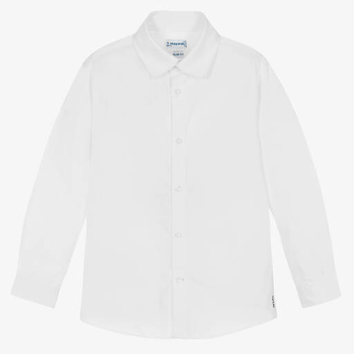 Mayoral-Boys White Cotton Twill Shirt | Childrensalon Outlet