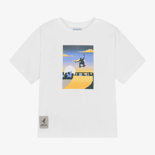 Mayoral-Boys White Graphic Cotton T-Shirt | Childrensalon Outlet