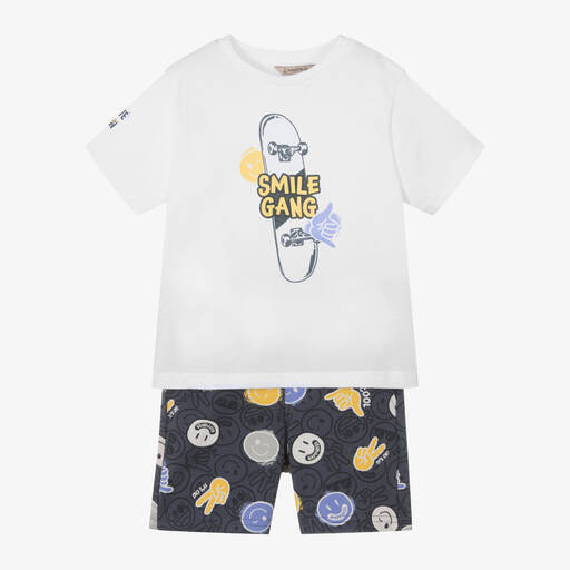 Mayoral-Boys White & Grey Cotton Shorts Set | Childrensalon Outlet