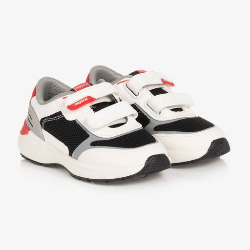 Mayoral-Boys White & Grey Faux Leather Trainers | Childrensalon Outlet