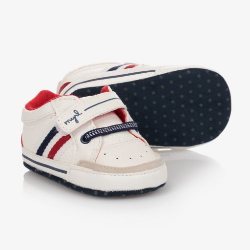 Mayoral Newborn-Boys White & Red Pre-Walkers | Childrensalon Outlet