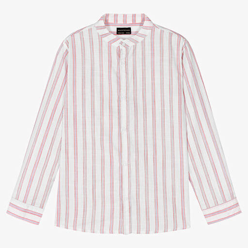 Mayoral Nukutavake-Boys White & Red Striped Cotton Shirt | Childrensalon Outlet