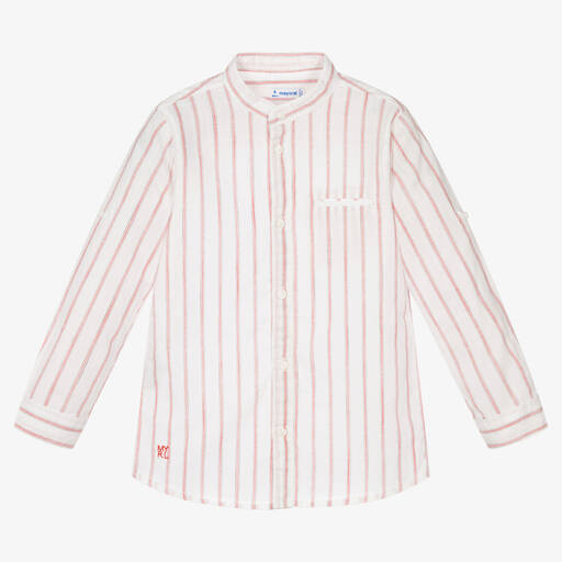 Mayoral-Boys White & Red Striped Cotton Shirt | Childrensalon Outlet