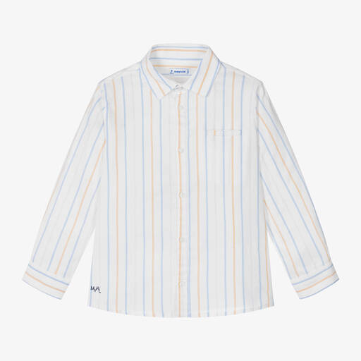 Mayoral-Boys White Striped Cotton Shirt | Childrensalon Outlet