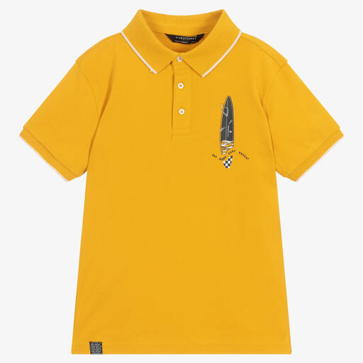 Mayoral Nukutavake-Boys Yellow Cotton Surf Polo Shirt | Childrensalon Outlet