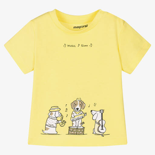 Mayoral-Boys Yellow Musical Dogs Cotton T-Shirt | Childrensalon Outlet