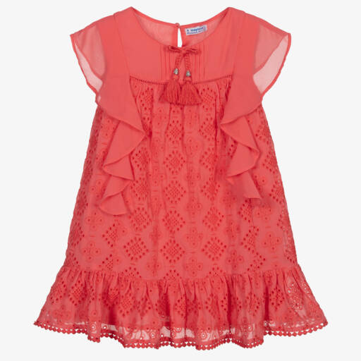 Mayoral-Coral Pink Lace Dress | Childrensalon Outlet