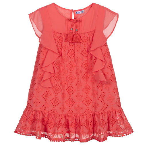 Mayoral-Coral Pink Lace Dress | Childrensalon Outlet