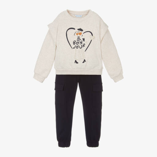 Mayoral-بدلة رياضية قطن لون كحلي وبيج للبنات | Childrensalon Outlet