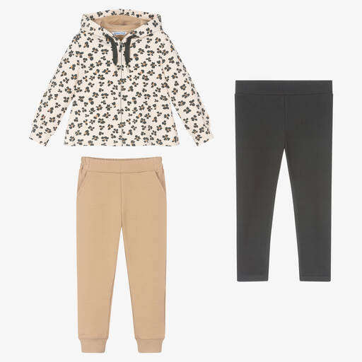 Mayoral-Girls Beige & Black Tracksuit Set | Childrensalon Outlet