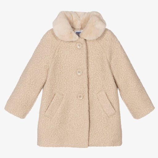 Mayoral-Girls Beige Bouclé Coat | Childrensalon Outlet