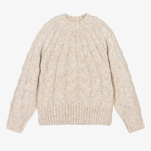 Mayoral-Girls Beige Cable Knit Sweater | Childrensalon Outlet