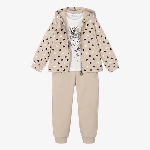 Mayoral-Girls Beige Cotton Heart Tracksuit Set | Childrensalon Outlet