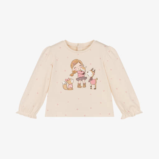 Mayoral-Girls Beige Cotton Jersey Top | Childrensalon Outlet