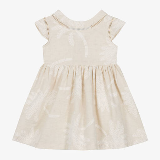 Mayoral-Girls Beige Cotton & Linen Dress | Childrensalon Outlet