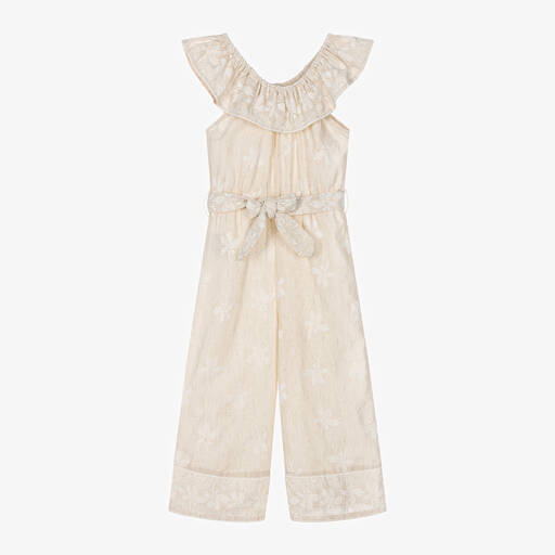 Mayoral-Girls Beige Cotton & Linen Jumpsuit | Childrensalon Outlet