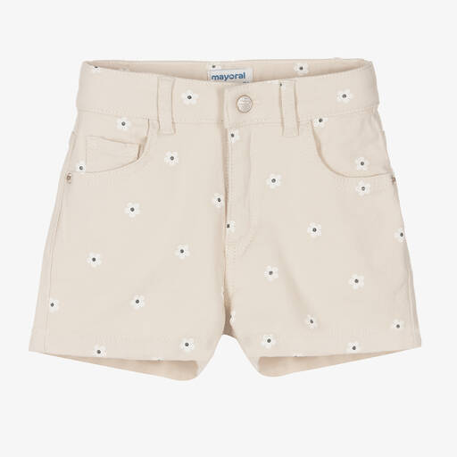 Mayoral-Girls Beige Cotton Twill Shorts | Childrensalon Outlet