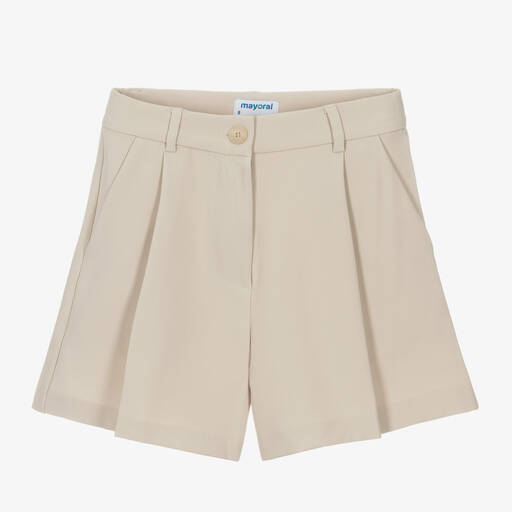 Mayoral-Girls Beige Crêpe Tailored Shorts | Childrensalon Outlet