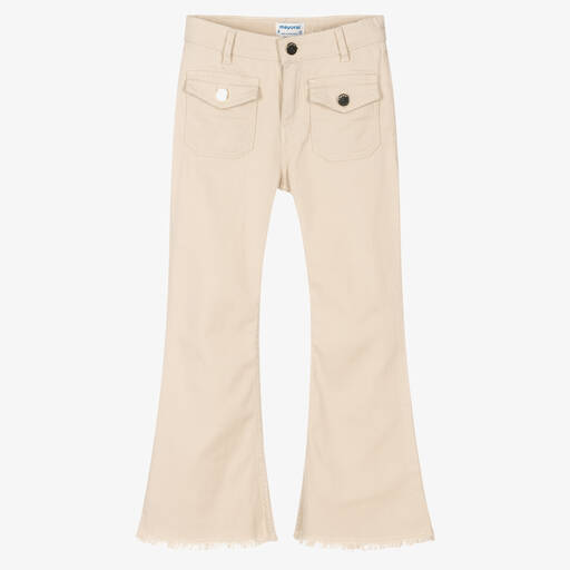 Mayoral-Girls Beige Denim Flared Jeans | Childrensalon Outlet