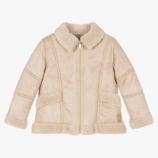 Mayoral-Girls Beige Faux Sheepskin Jacket | Childrensalon Outlet