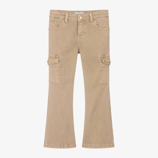 Mayoral-Girls Beige Flared Cargo Trousers | Childrensalon Outlet