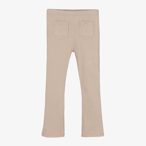 Mayoral-Girls Beige Flared Cotton Jeggings | Childrensalon Outlet