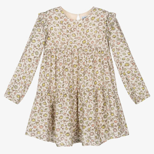 Mayoral-Girls Beige Floral Dress | Childrensalon Outlet