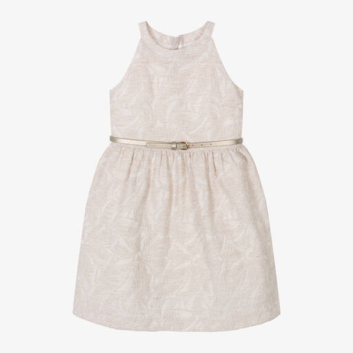 Mayoral-GIrls Beige Floral Jacquard Dress | Childrensalon Outlet