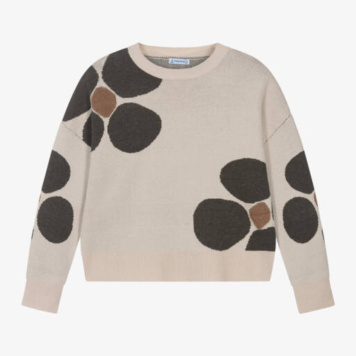 Mayoral-Girls Beige Floral Knit Sweater | Childrensalon Outlet