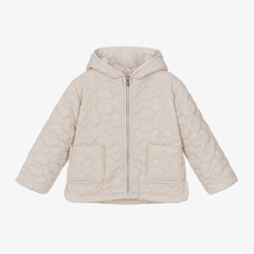 Mayoral-Girls Beige Floral Padded Coat | Childrensalon Outlet
