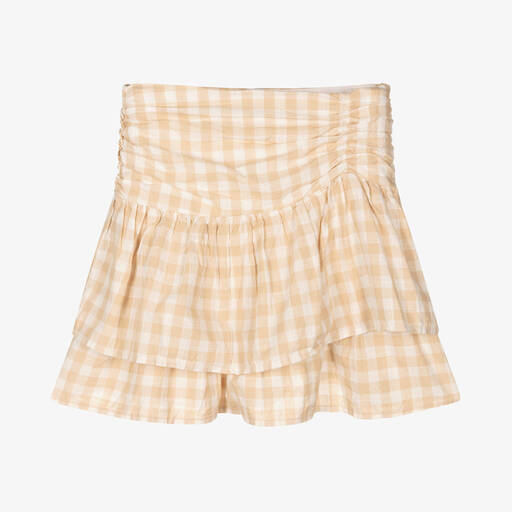 Mayoral-Girls Beige Gingham Cotton Ruffle Skirt | Childrensalon Outlet