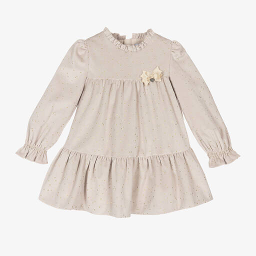 Mayoral-Girls Beige & Gold Dot Velvet Dress | Childrensalon Outlet