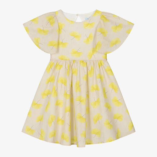 Mayoral-Girls Beige & Green Floral Cotton Dress | Childrensalon Outlet
