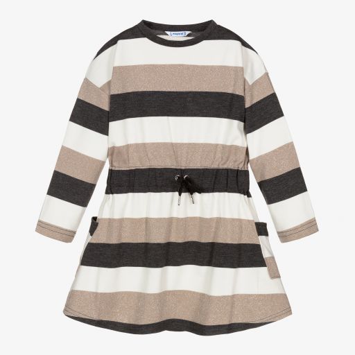 Mayoral-Girls Beige & Grey Jersey Dress | Childrensalon Outlet