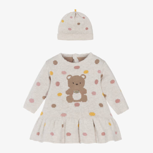Mayoral Newborn-Girls Beige Knit Dress Ensemble | Childrensalon Outlet