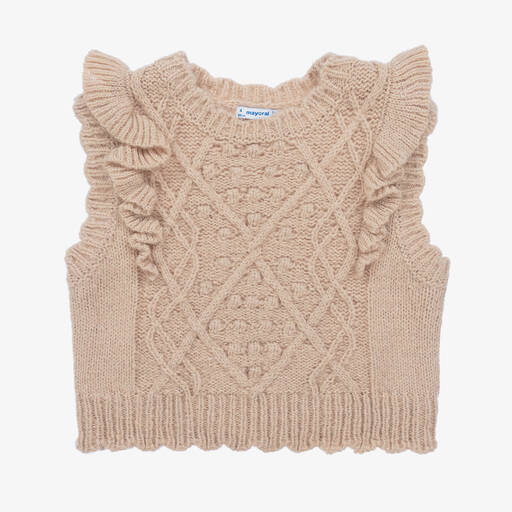 Mayoral-Girls Beige Knitted Sweater Vest | Childrensalon Outlet