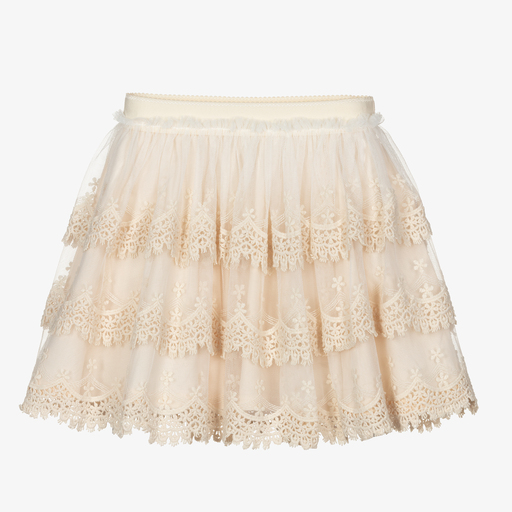 Mayoral-Girls Beige Lace & Tulle Skirt | Childrensalon Outlet