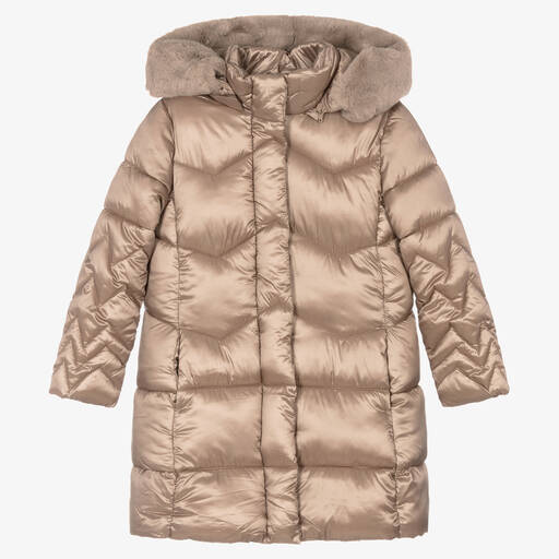 Mayoral-Girls Beige Long Puffer Coat | Childrensalon Outlet